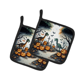 More Spooky Halloween Pair of Pot Holders (Design: Dinosaurs 2240, size: 7.5HX7.5W)