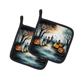More Spooky Halloween Pair of Pot Holders (Design: Ghosts 2245, size: 7.5HX7.5W)