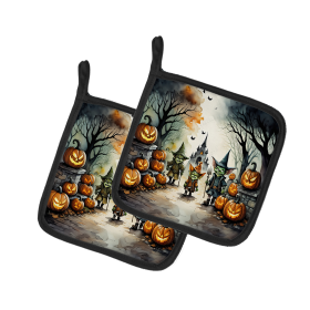 More Spooky Halloween Pair of Pot Holders (Design: Goblins 2246, size: 7.5HX7.5W)
