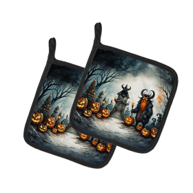 More Spooky Halloween Pair of Pot Holders (Design: Krampus 2247, size: 7.5HX7.5W)