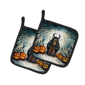 More Spooky Halloween Pair of Pot Holders (Design: Krampus 2248, size: 7.5HX7.5W)