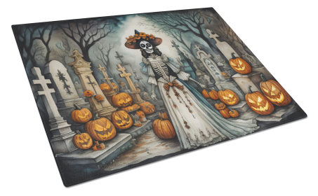 More Spooky Halloween Glass Cutting Board (Dog Breed: La Catrina Skeleton 2250, size: large)