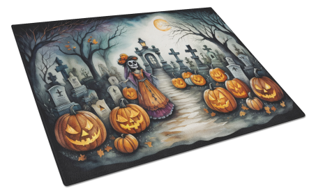 More Spooky Halloween Glass Cutting Board (Dog Breed: La Catrina Skeleton 2251, size: large)