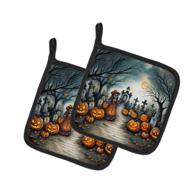 More Spooky Halloween Pair of Pot Holders (Design: La Catrina Skeleton 2251, size: 7.5HX7.5W)