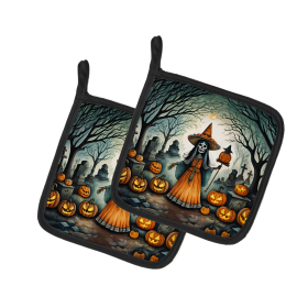 More Spooky Halloween Pair of Pot Holders (Design: La Llorona Skeleton 2255, size: 7.5HX7.5W)