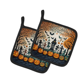 More Spooky Halloween Pair of Pot Holders (Design: Papel Picado 2265, size: 7.5HX7.5W)