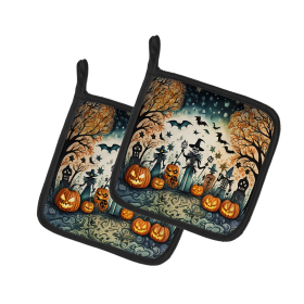 More Spooky Halloween Pair of Pot Holders (Design: Papel Picado 2266, size: 7.5HX7.5W)