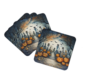 More Spooky Halloween Foam Coasters (Dog Breed: Cat Cemetery 2271, size: 3.5)