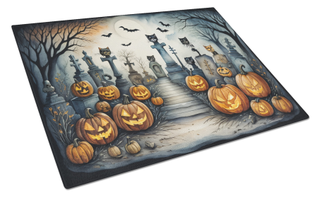 More Spooky Halloween Glass Cutting Board (Dog Breed: Cat Cemetery 2271, size: large)