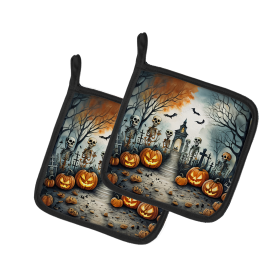 More Spooky Halloween Pair of Pot Holders (Design: Skeleton 2272, size: 7.5HX7.5W)