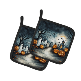 More Spooky Halloween Pair of Pot Holders (Design: Ghosts 2273, size: 7.5HX7.5W)