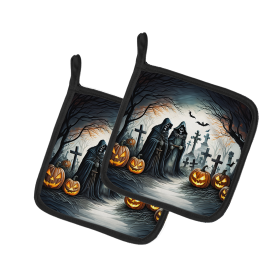 More Spooky Halloween Pair of Pot Holders (Design: The Grim Reaper 2275, size: 7.5HX7.5W)