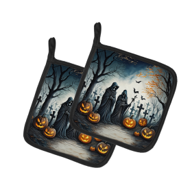 More Spooky Halloween Pair of Pot Holders (Design: The Grim Reaper 2276, size: 7.5HX7.5W)