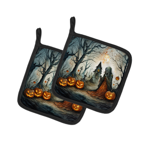More Spooky Halloween Pair of Pot Holders (Design: The Weeping Woman 2277, size: 7.5HX7.5W)