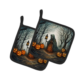 More Spooky Halloween Pair of Pot Holders (Design: The Weeping Woman 2278, size: 7.5HX7.5W)