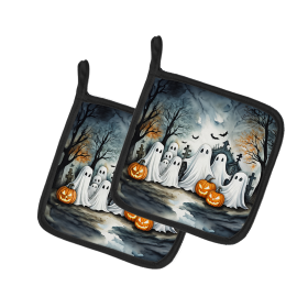 More Spooky Halloween Pair of Pot Holders (Design: Ghosts 2281, size: 7.5HX7.5W)