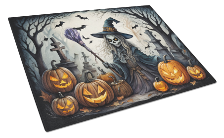 More Spooky Halloween Glass Cutting Board (Dog Breed: Witch 2282, size: large)