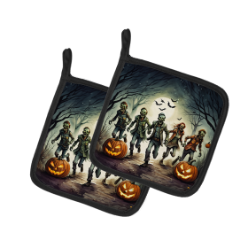 More Spooky Halloween Pair of Pot Holders (Design: Zombies 2288, size: 7.5HX7.5W)