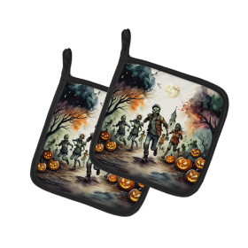 More Spooky Halloween Pair of Pot Holders (Design: Zombies 2290, size: 7.5HX7.5W)