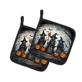 More Spooky Halloween Pair of Pot Holders (Design: Witches 2291, size: 7.5HX7.5W)