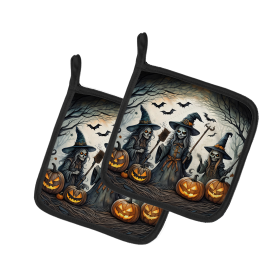 More Spooky Halloween Pair of Pot Holders (Design: Witches 2292, size: 7.5HX7.5W)