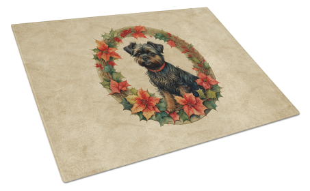 Christmas Flowers Frame Glass Cutting Board (Dog Breed: Affenpinscher  2294, size: large)