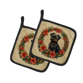 Christmas Flowers Frame Pair of Pot Holders (Design: Affenpinscher  2294, size: 7.5HX7.5W)