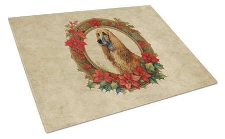 Christmas Flowers Frame Glass Cutting Board (Dog Breed: Afghan Hound  2295, size: large)