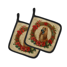Christmas Flowers Frame Pair of Pot Holders (Design: Afghan Hound  2295, size: 7.5HX7.5W)