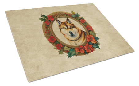 Christmas Flowers Frame Glass Cutting Board (Dog Breed: Akita  2297, size: large)