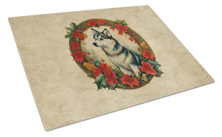 Christmas Flowers Frame Glass Cutting Board (Dog Breed: Alaskan Klee Kai  2298, size: large)