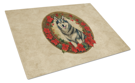 Christmas Flowers Frame Glass Cutting Board (Dog Breed: Alaskan Malamute  2299, size: large)
