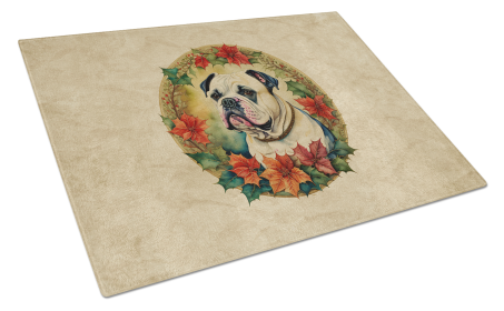 Christmas Flowers Frame Glass Cutting Board (Dog Breed: American Bulldog  2300, size: large)
