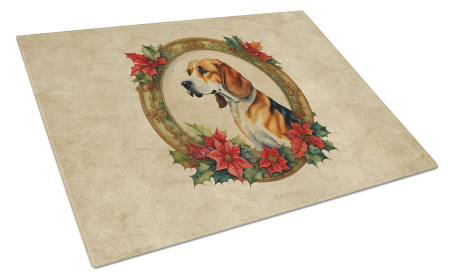 Christmas Flowers Frame Glass Cutting Board (Dog Breed: American Foxhound  2303, size: large)