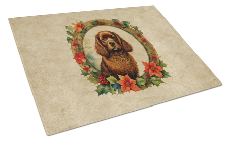 Christmas Flowers Frame Glass Cutting Board (Dog Breed: American Water Spaniel  2304, size: large)