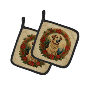 Christmas Flowers Frame Pair of Pot Holders (Design: Anatolian Shepherd Dog  2305, size: 7.5HX7.5W)