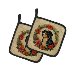 Christmas Flowers Frame Pair of Pot Holders (Design: Appenzeller Sennenhund  2306, size: 7.5HX7.5W)