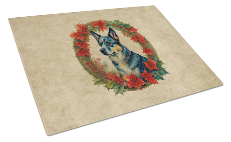 Christmas Flowers Frame Glass Cutting Board (Dog Breed: Australian Cattle Dog  2307, size: large)