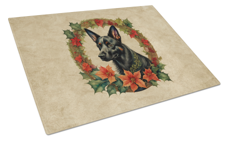 Christmas Flowers Frame Glass Cutting Board (Dog Breed: Australian Kelpie  2308, size: large)