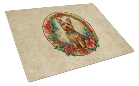 Christmas Flowers Frame Glass Cutting Board (Dog Breed: Australian Terrier  2310, size: large)