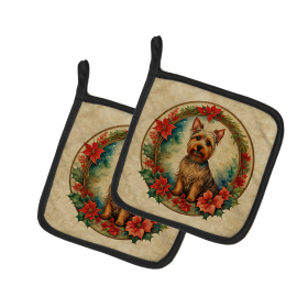 Christmas Flowers Frame Pair of Pot Holders (Design: Australian Terrier  2310, size: 7.5HX7.5W)