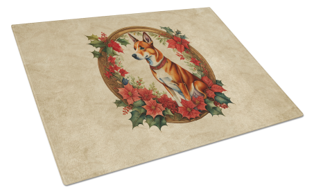 Christmas Flowers Frame Glass Cutting Board (Dog Breed: Basenji  2311, size: large)