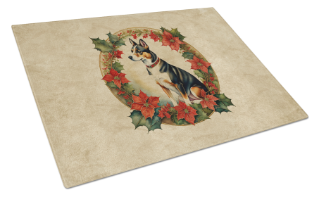 Christmas Flowers Frame Glass Cutting Board (Dog Breed: Basenji  2312, size: large)