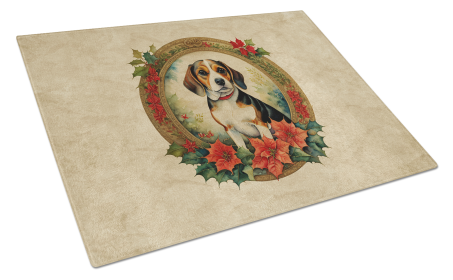 Christmas Flowers Frame Glass Cutting Board (Dog Breed: Beagle  2314, size: large)