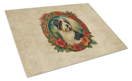 Christmas Flowers Frame Glass Cutting Board (Dog Breed: Bearded Collie  2315, size: large)