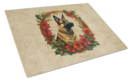 Christmas Flowers Frame Glass Cutting Board (Dog Breed: Belgian Malinois  2316, size: large)
