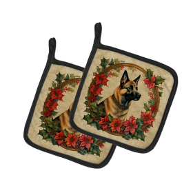 Christmas Flowers Frame Pair of Pot Holders (Design: Belgian Malinois  2316, size: 7.5HX7.5W)