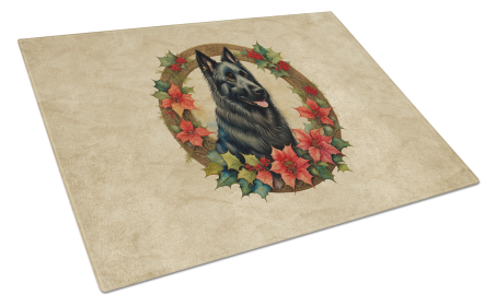 Christmas Flowers Frame Glass Cutting Board (Dog Breed: Belgian Sheepdog  2317, size: large)
