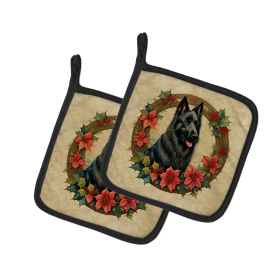 Christmas Flowers Frame Pair of Pot Holders (Design: Belgian Sheepdog  2317, size: 7.5HX7.5W)
