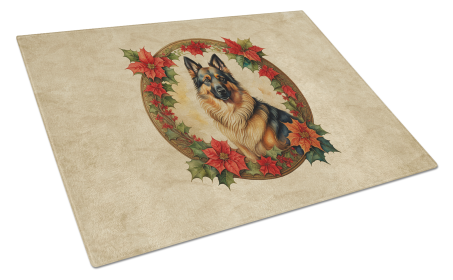 Christmas Flowers Frame Glass Cutting Board (Dog Breed: Belgian Tervuren  2318, size: large)